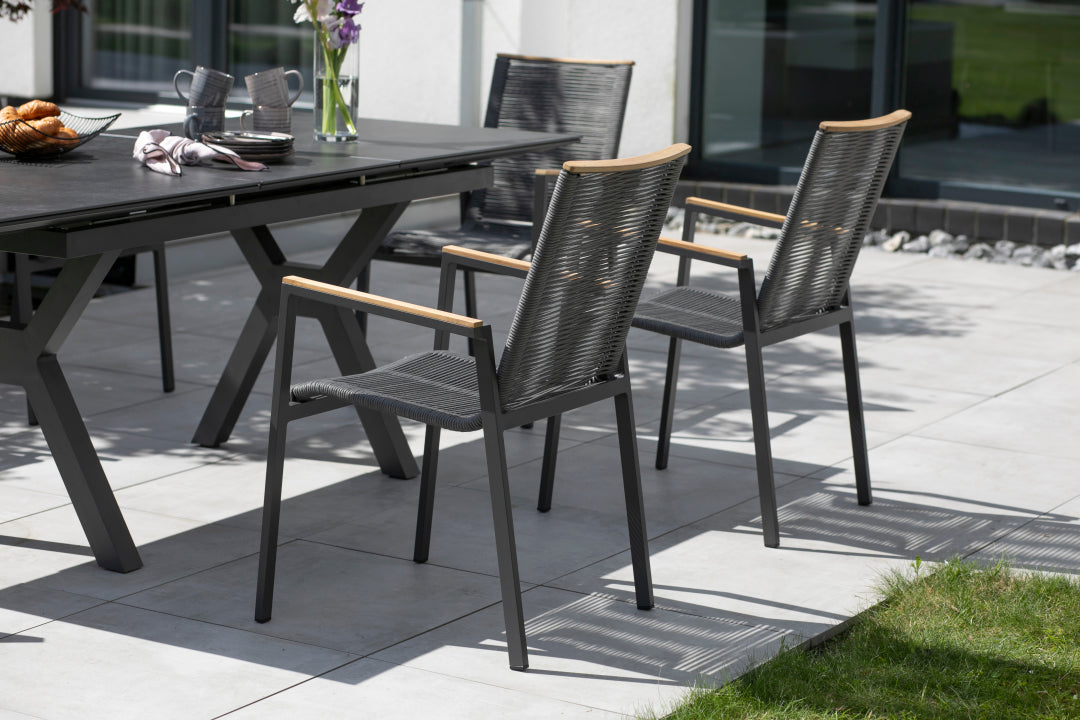 SET / Hammond Ausziehtisch 160/210 x 90 cm + Montana Diningstapelsessel Rope mit Teakarmlehne