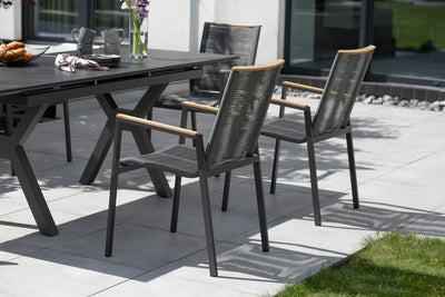 SET / Hammond Ausziehtisch 160/210 x 90 cm + Montana Diningstapelsessel Rope mit Teakarmlehne