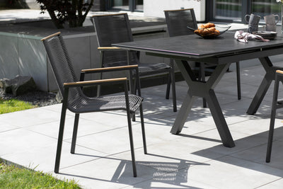 SET / Hammond Ausziehtisch 160/210 x 90 cm + Montana Diningstapelsessel Rope mit Teakarmlehne