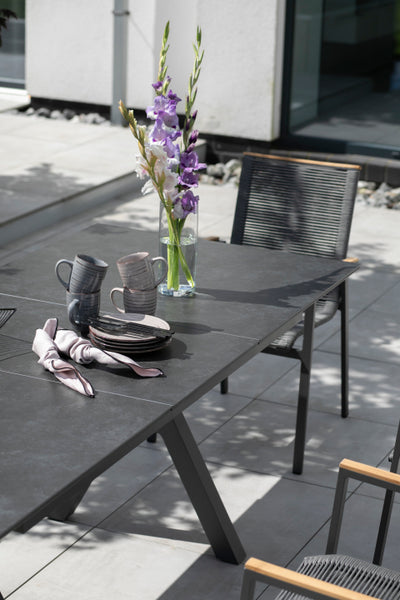 SET / Hammond Ausziehtisch 160/210 x 90 cm + Montana Diningstapelsessel Rope mit Teakarmlehne