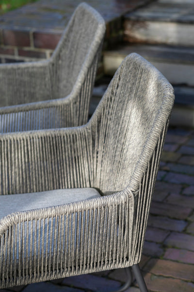 SET / Livingston Tisch dark rund + Adora Diningsessel PE twisted white coral