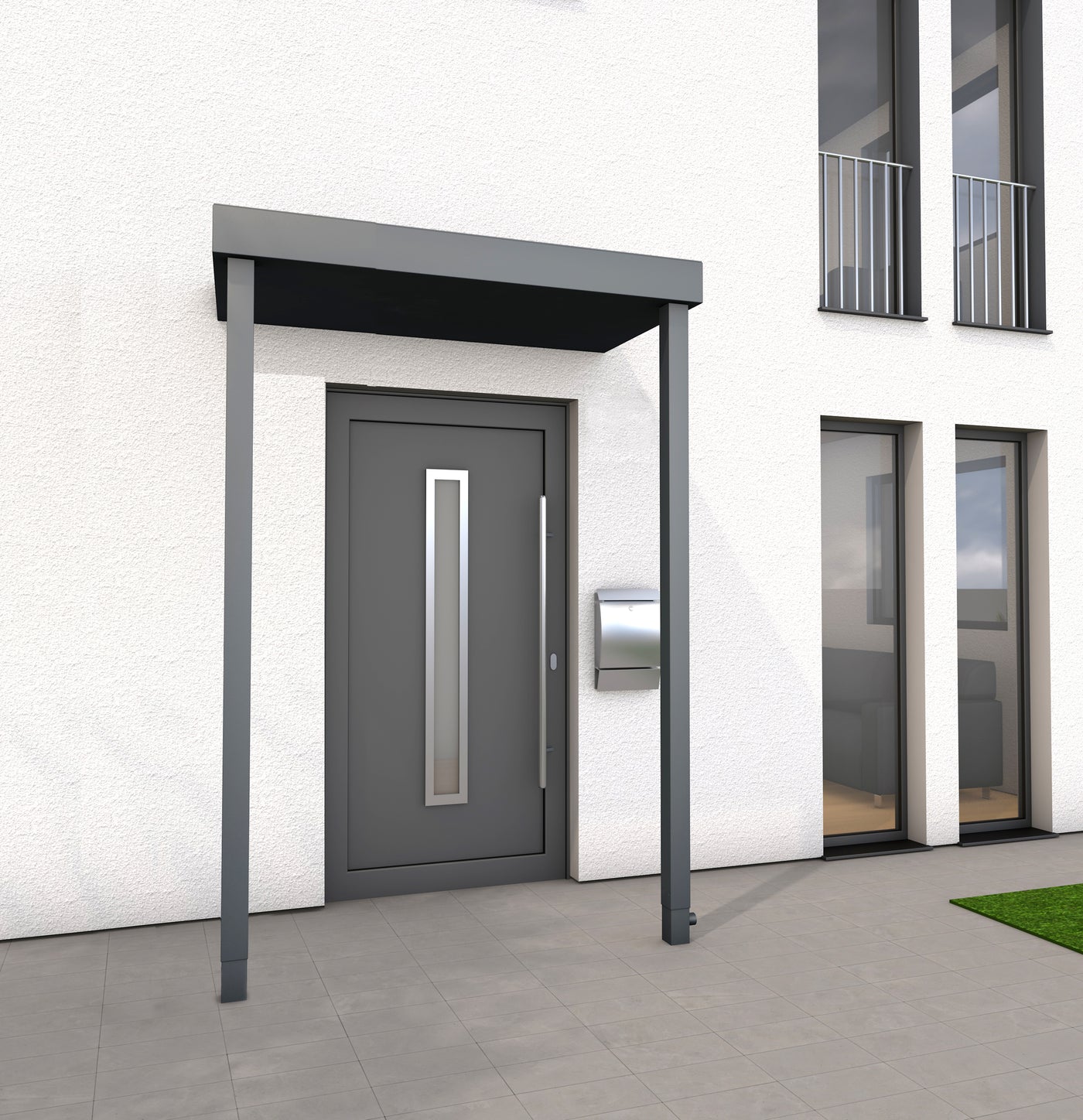 Rechteckvordach BS Plus mit Pfosten in Anthrazit