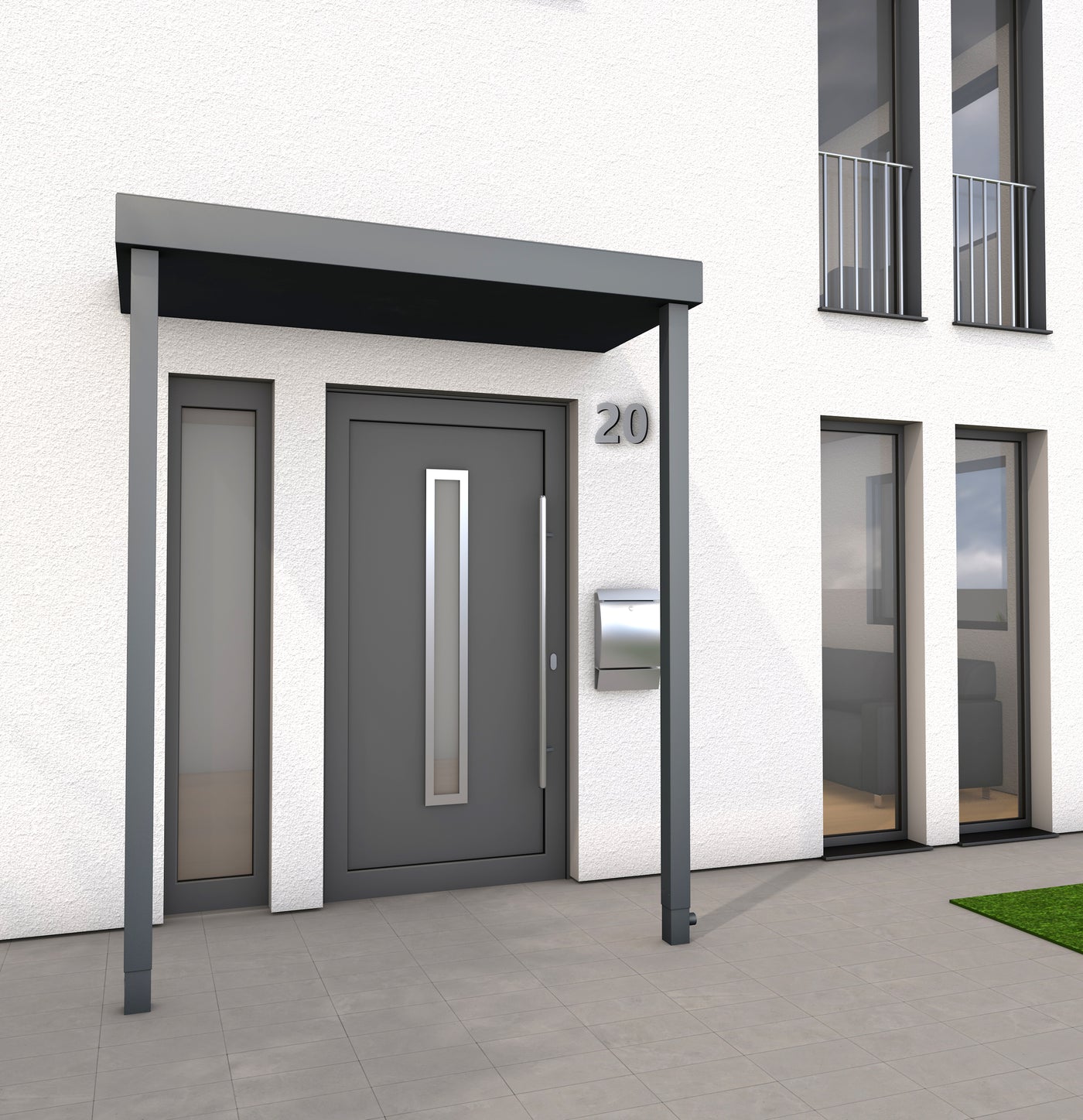 Rechteckvordach BS Plus mit Pfosten in Anthrazit