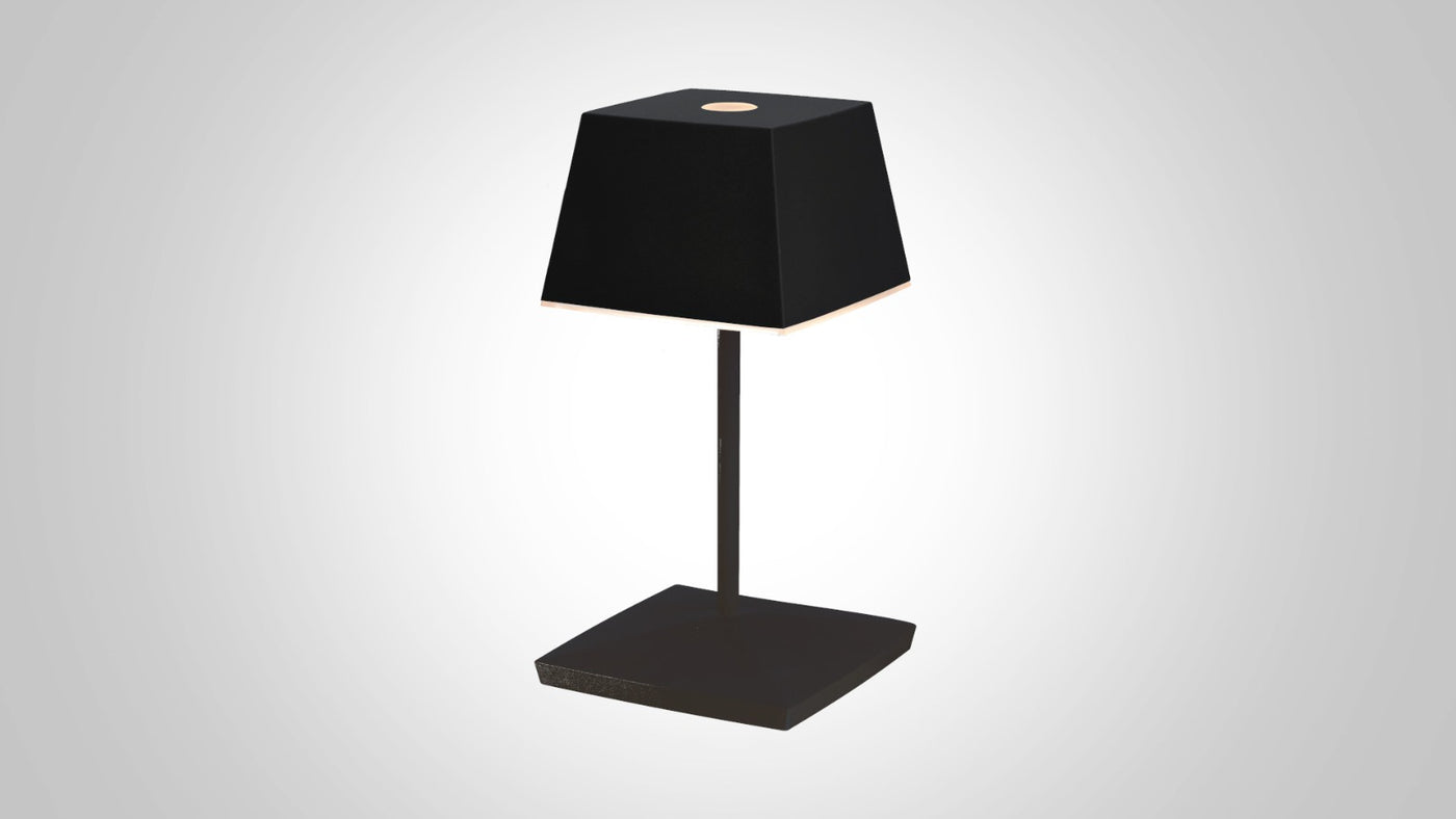 Dimmbare Akku-Tischlampe mit Acrylkranz, in schwarz mit Farbwechselfunktion, inkl. Ladebasis TL3ES