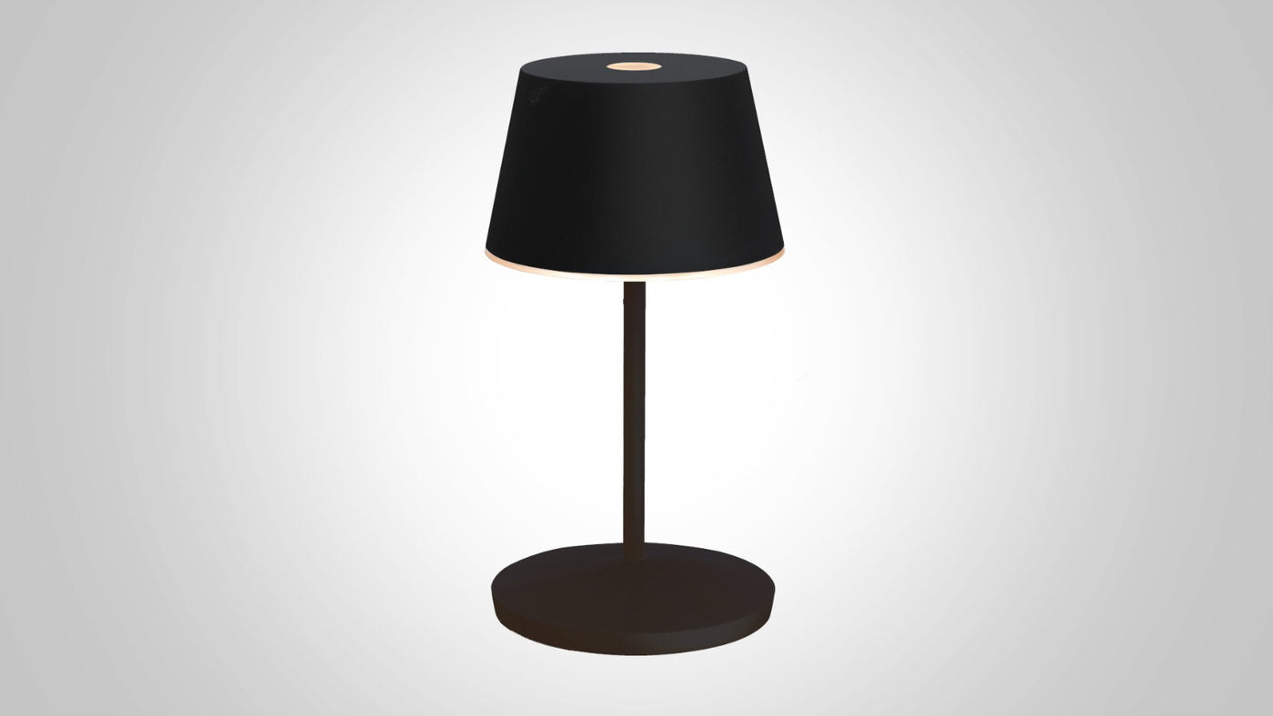 Dimmbare Akku-Tischlampe mit Acrylkranz, in schwarz mit Farbwechselfunktion, inkl. Ladebasis TL3RS