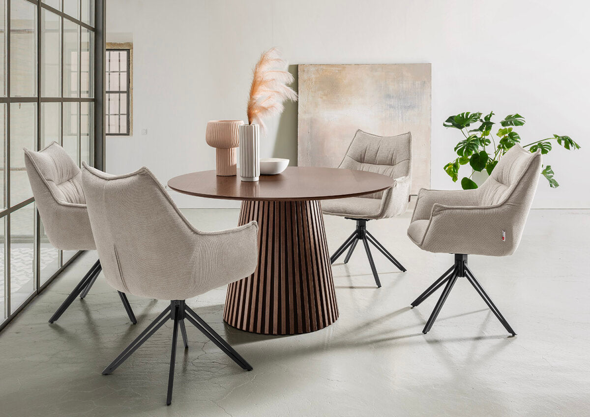 Esszimmer Set Ginosa beige & Tisch Barletta smoked oak rund 120cm