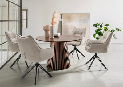 Esszimmer Set Ginosa beige & Tisch Barletta smoked oak rund 120cm