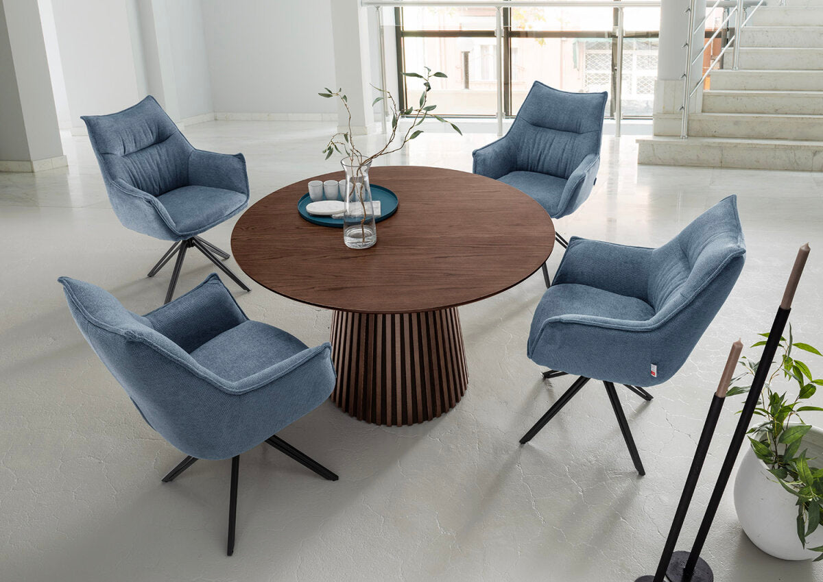Esszimmer Set Ginosa blau & Tisch Barletta smoked oak rund 120cm