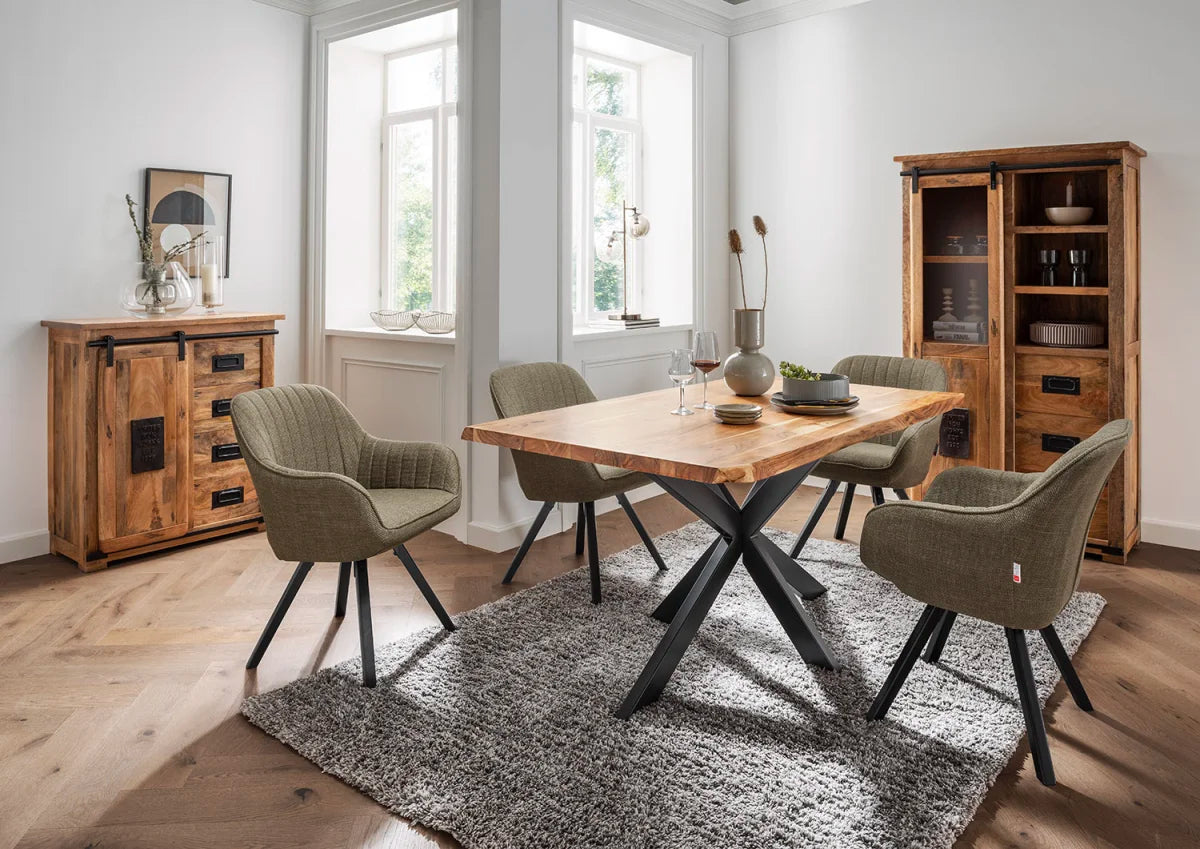 Esszimmer Set Matera green & Tisch Catania Gestell Cross 160 x 90 cm