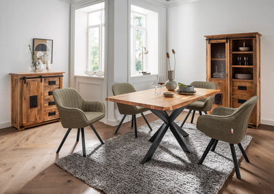 Esszimmer Set Matera green & Tisch Catania Gestell Cross 160 x 90 cm