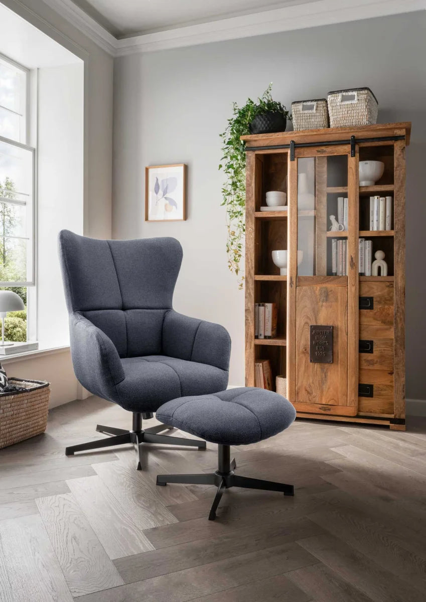 Ohrensessel Sava deep blue inkl. Fußhocker