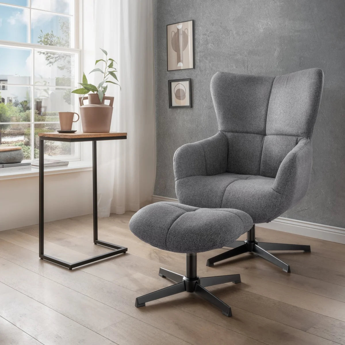 Ohrensessel Sava Salt & Pepper inkl. Fußhocker