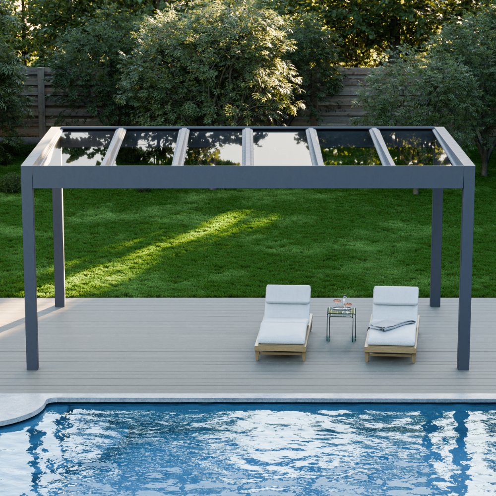 Cube Terrassendach freistehend auf 4 Stützen (inkl. Glaseindeckung in KLAR)