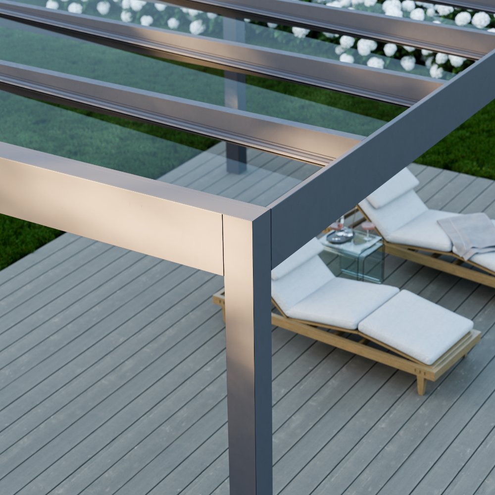 Cube Terrassendach freistehend auf 4 Stützen (inkl. Glaseindeckung in KLAR)