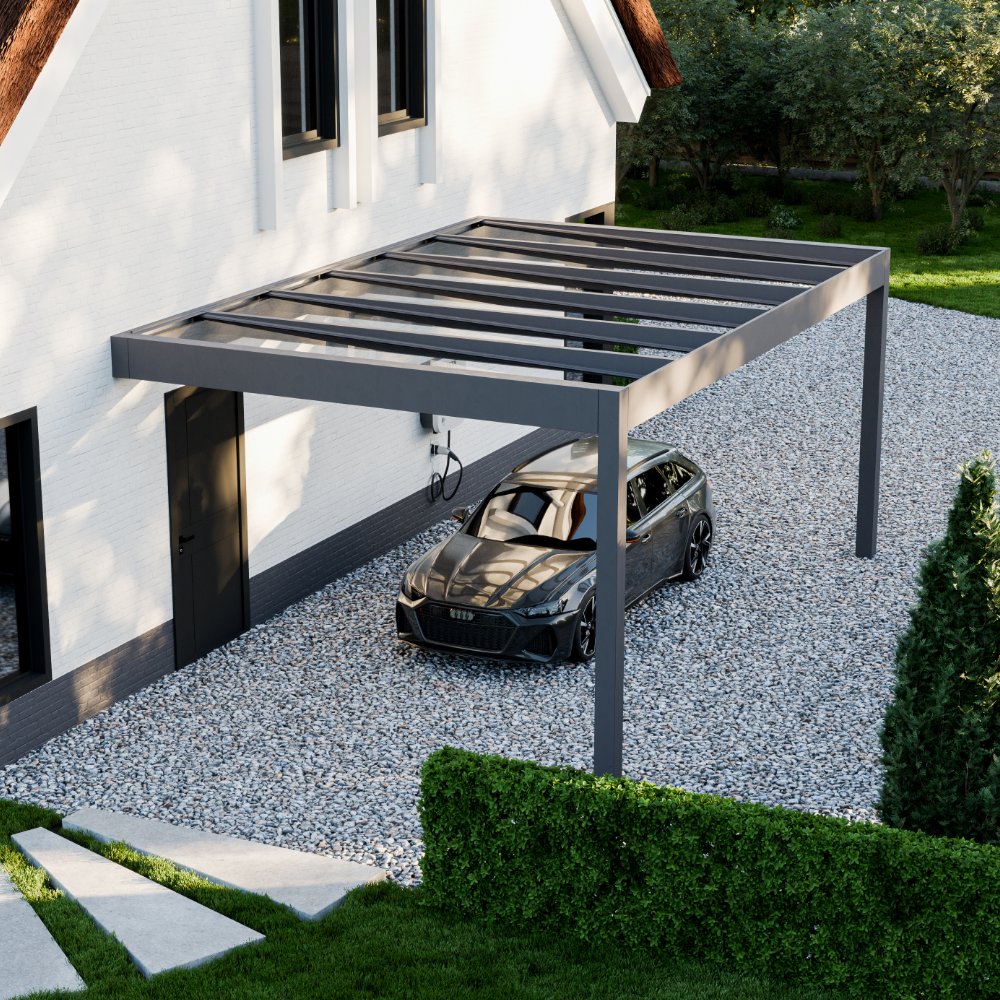 Cube Terrassendach freistehend auf 4 Stützen (inkl. Glaseindeckung in KLAR)