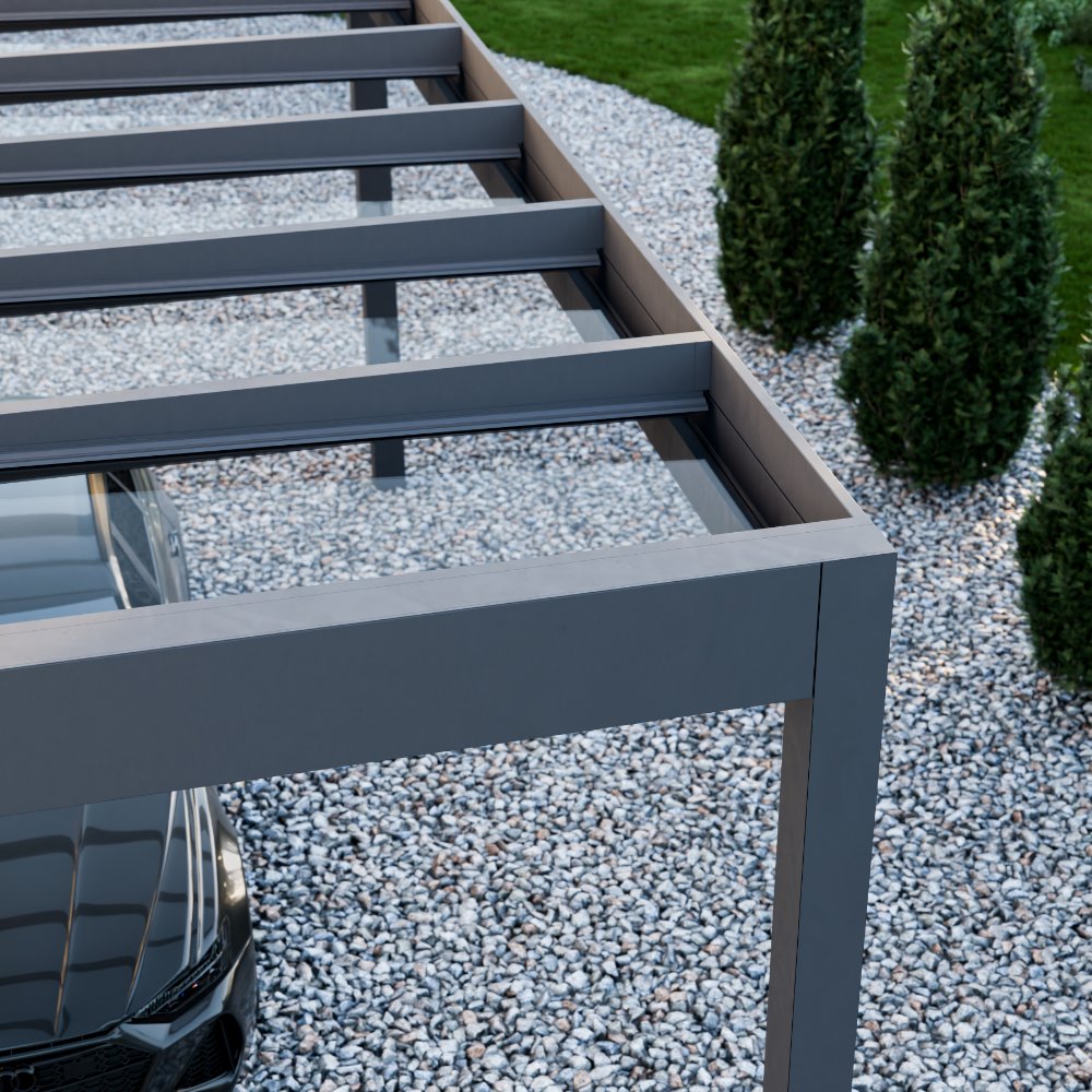 Cube Terrassendach freistehend auf 4 Stützen (inkl. Glaseindeckung in KLAR)