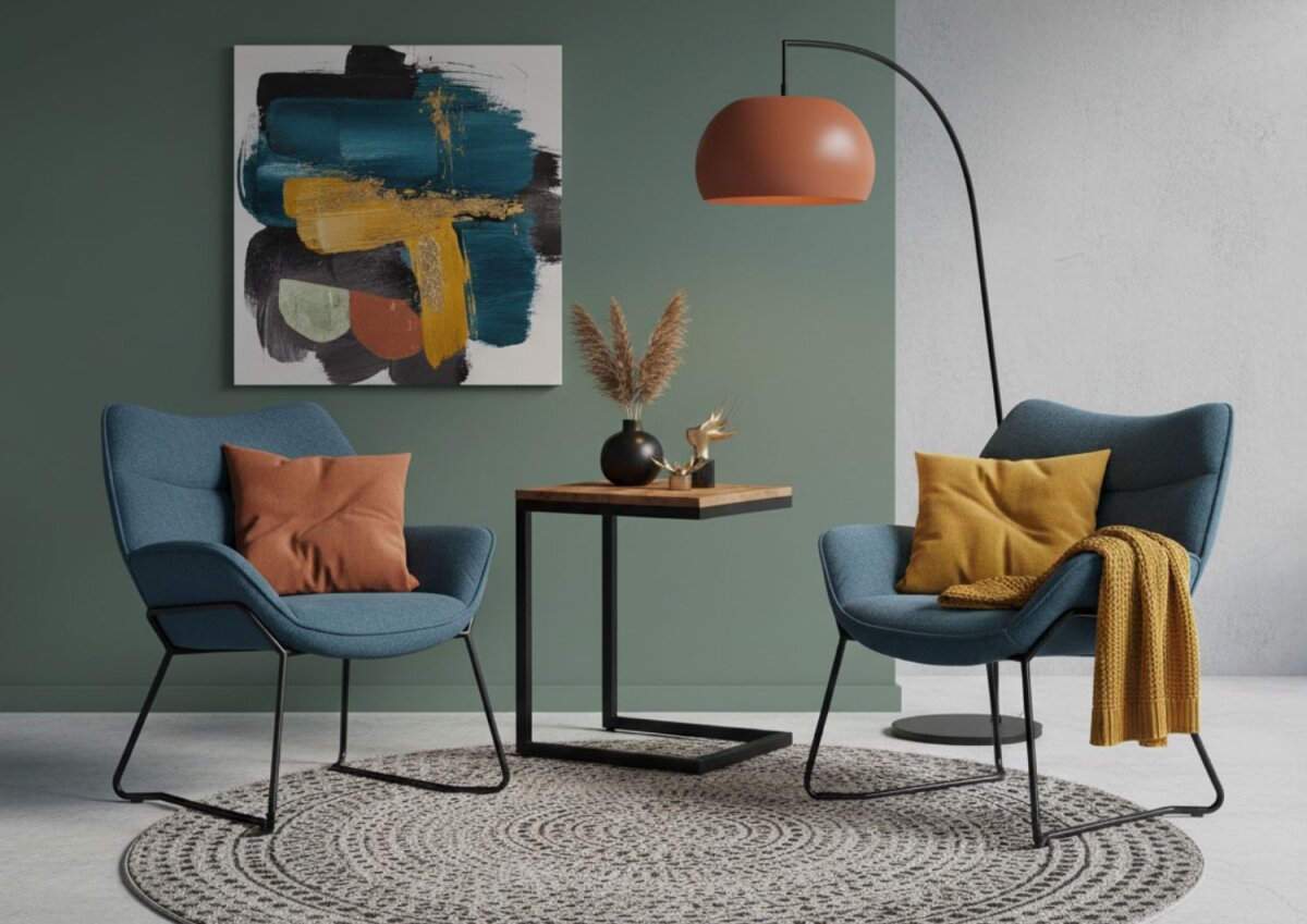 Wohnzimmer Set Aliano blau & Beistelltisch Materos